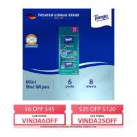 TEMPO Protect – Kills 99 Percent Of Influenza Viruses And Bacteria Mini Wet Wipes - 6 Packs