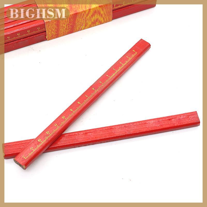BIGHSM 10pcs chế biến gỗ Bút chì trang web chuyên dụng Đánh Dấu Công Nhân chuyên dụng đầu phẳng bút gỗ màu đen Octagon vuông vẽ dòng bút