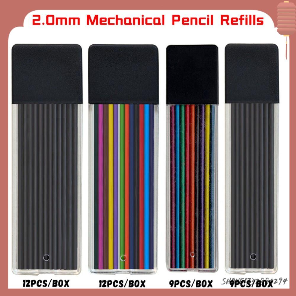 SHIWEI732880294 12PCS/Box 2.0mm Ruột Bút Chì cơ khí Nhiều màu Xóa được Ruột Bút Chì Chất lượng cao Thay thế Chì nạp 2B Dụng cụ vẽ phác thảo nghệ thuật