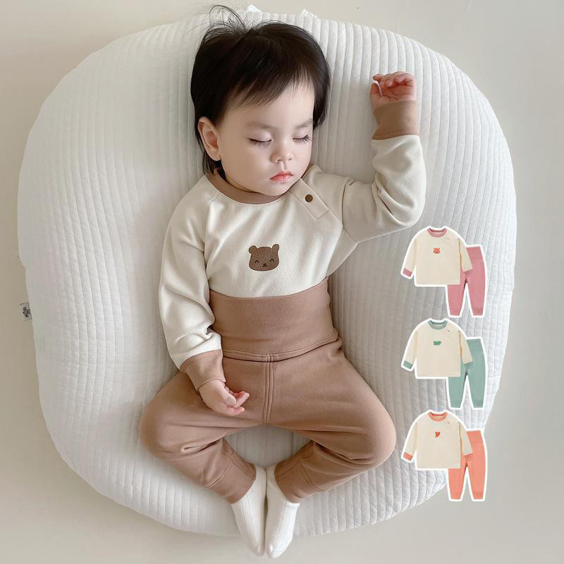 Trẻ sơ sinh Dễ thương phim hoạt hình Đức nhung Bộ đồ ngủ ấm áp đặt trẻ sơ sinh eo cao bụng bảo vệ đồ ngủ