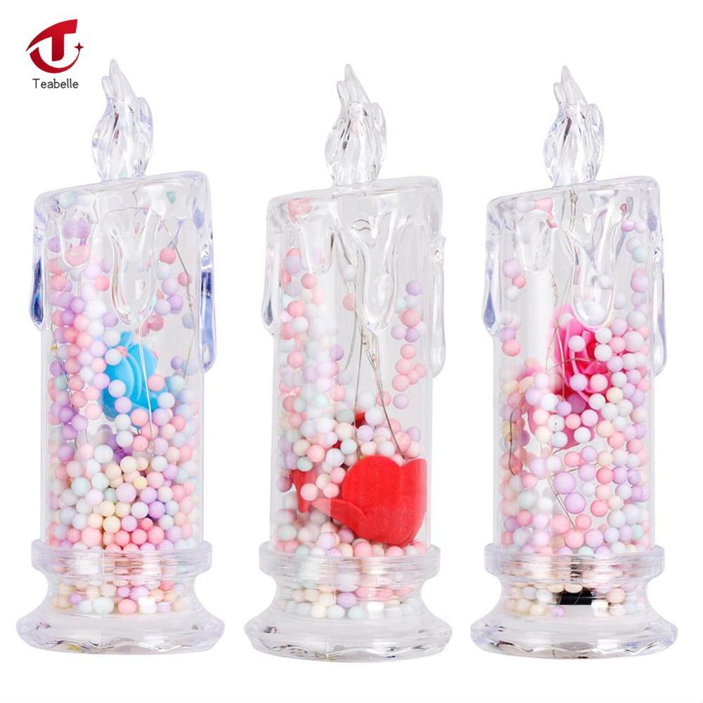 Teabelle  Flameless Led nến điện tử ánh sáng rõ ràng đèn ngủ hình hoa hồng ngày lễ tình nhân món quà bầu không khí lãng mạn ánh sáng phòng ngủ trang trí nội thất