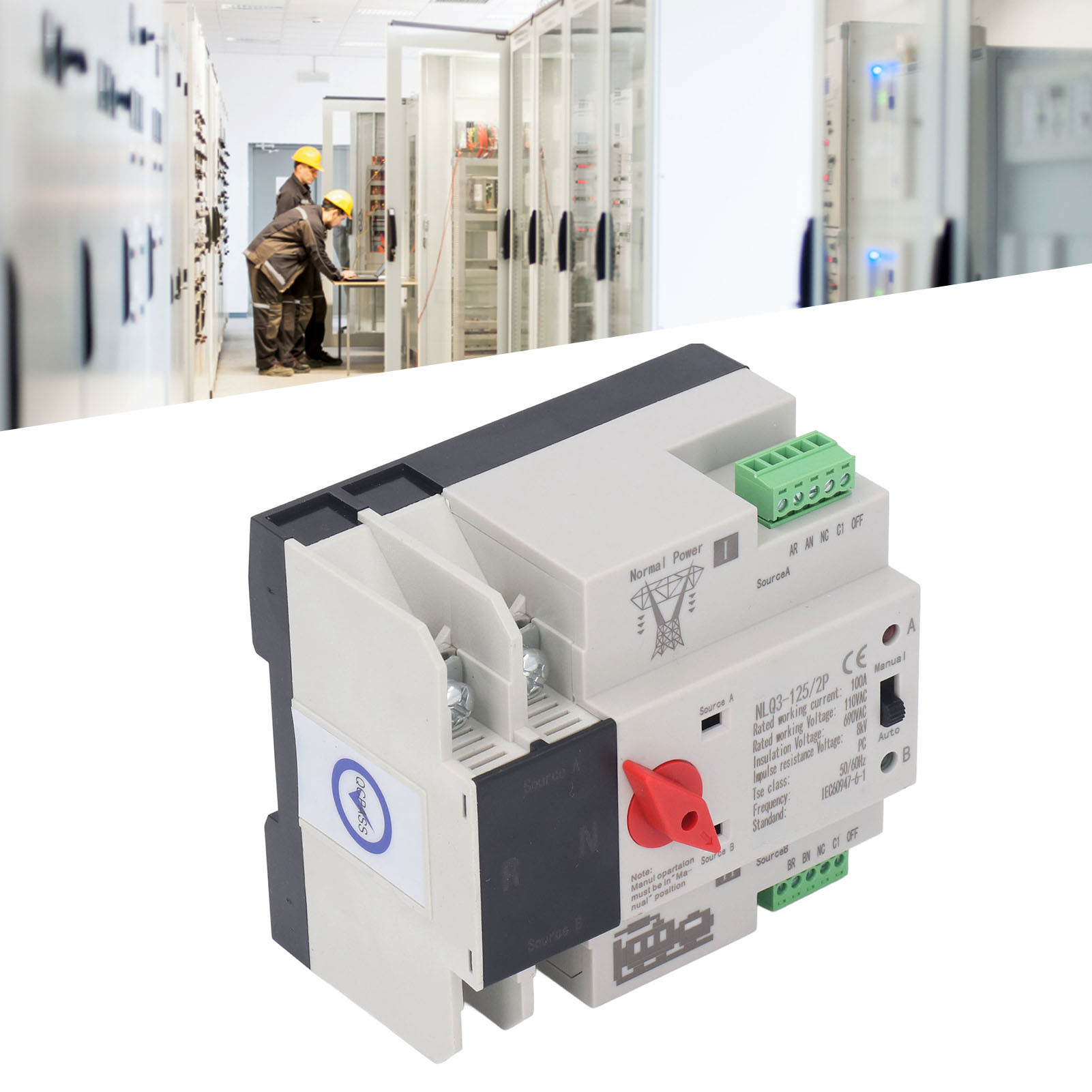 Generator Changeover Switch 2 Operation Modes Dual Power Automatic Transfer Switch 100A Flame Retardant AC110V Millisecond Response Speed for Laboratory