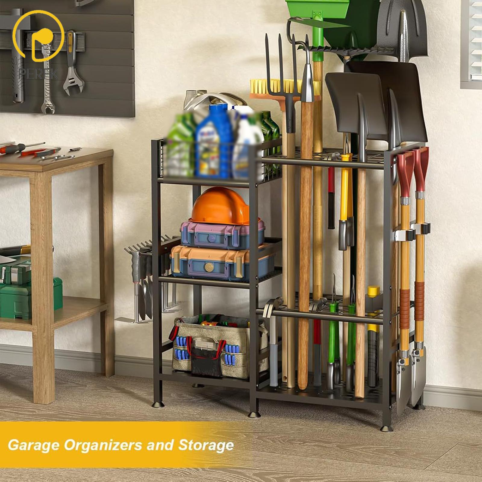 Perfk 3 Tier Gardening Tool Storage Rack Garage Tool Holder Simple Assembly for Cleaning Supplies Multifunctional with Shelves ราคา 5,503 บาท*ส่งฟรี