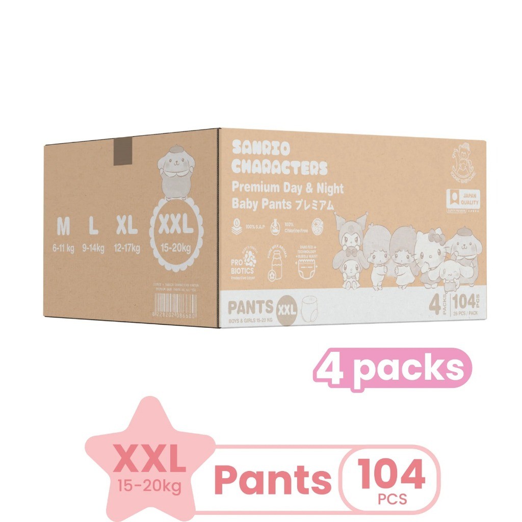 🎁FREE GIFT🎁 [Bundle of 4 PANTS] Iconic Babycare x Sanrio Premium Day & Night Baby Pants M168/ L144/ XL120/ XXL104