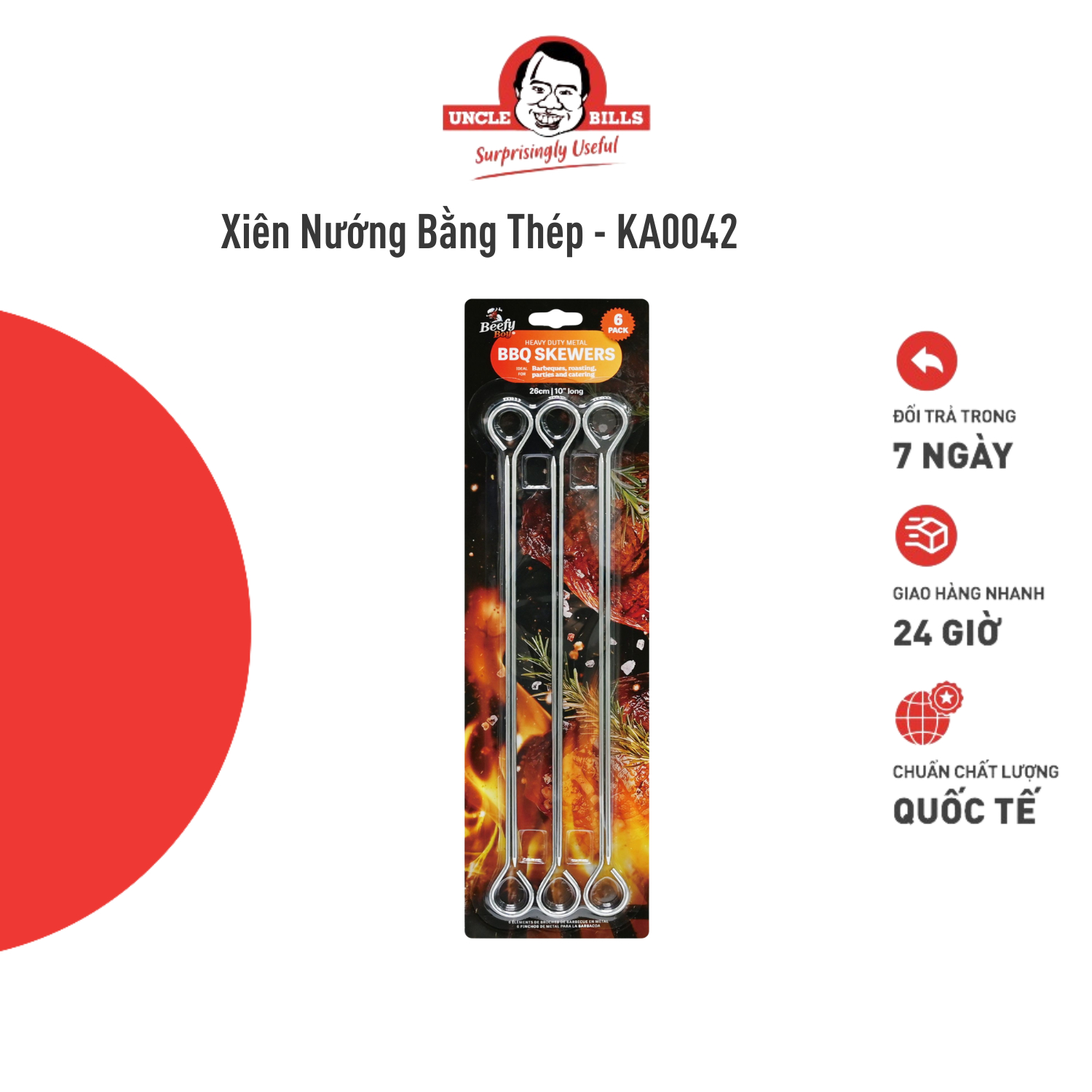 Bộ 6 cái xiên nướng bằng thép uncle bills ka0042 26cm