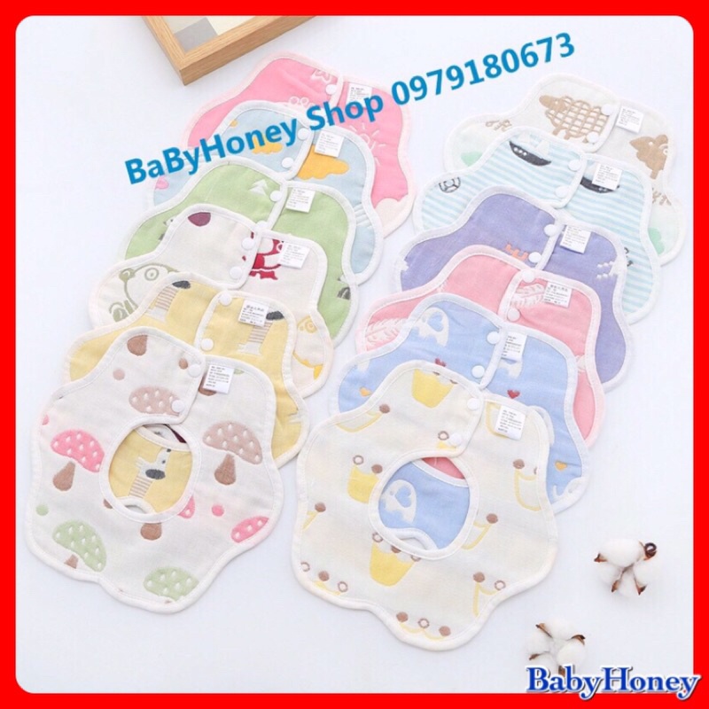 Yếm tròn sợi tre ,yếm xô 6 lớp siêu thấm hút dày dặn dành cho bé