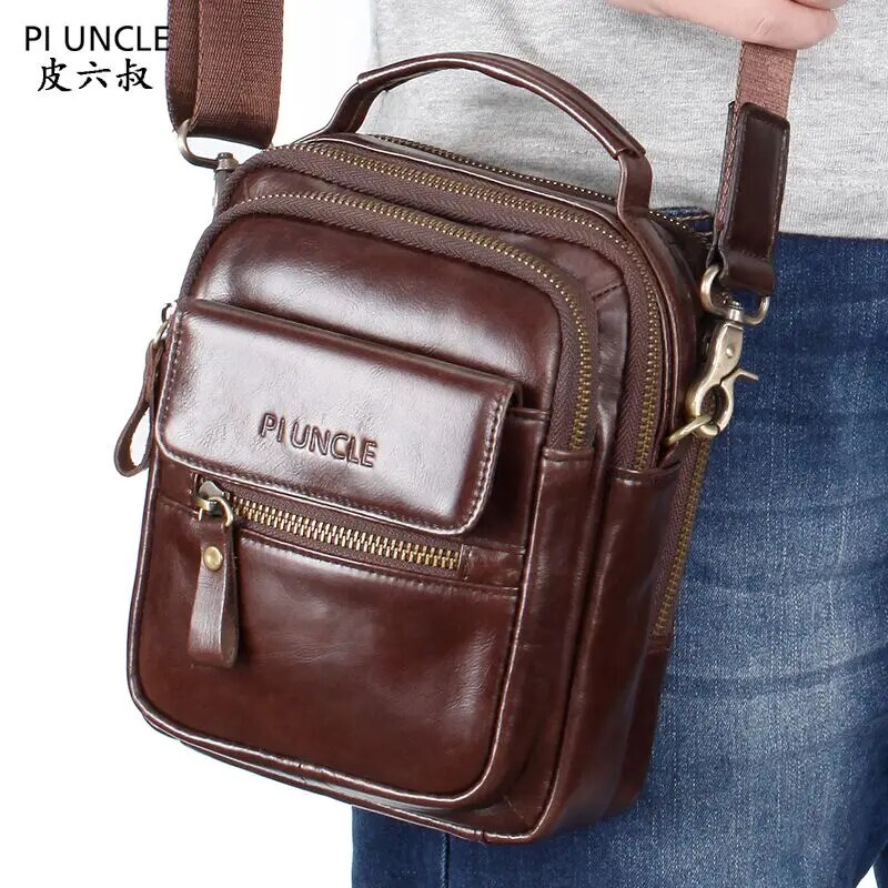 ZZOOI Men Bags Leisure Handbags Crossbody Bags Cow Leather Shoulder Bag Black Party Bag For Man Luxury Handbags For 7.9 Inch ipad ราคา 1,137 บาท*ส่งฟรี