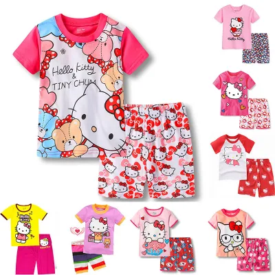 Girl Cartoon Pajamas Pyjamas Suit Sleepwear T-Shirts + Shorts