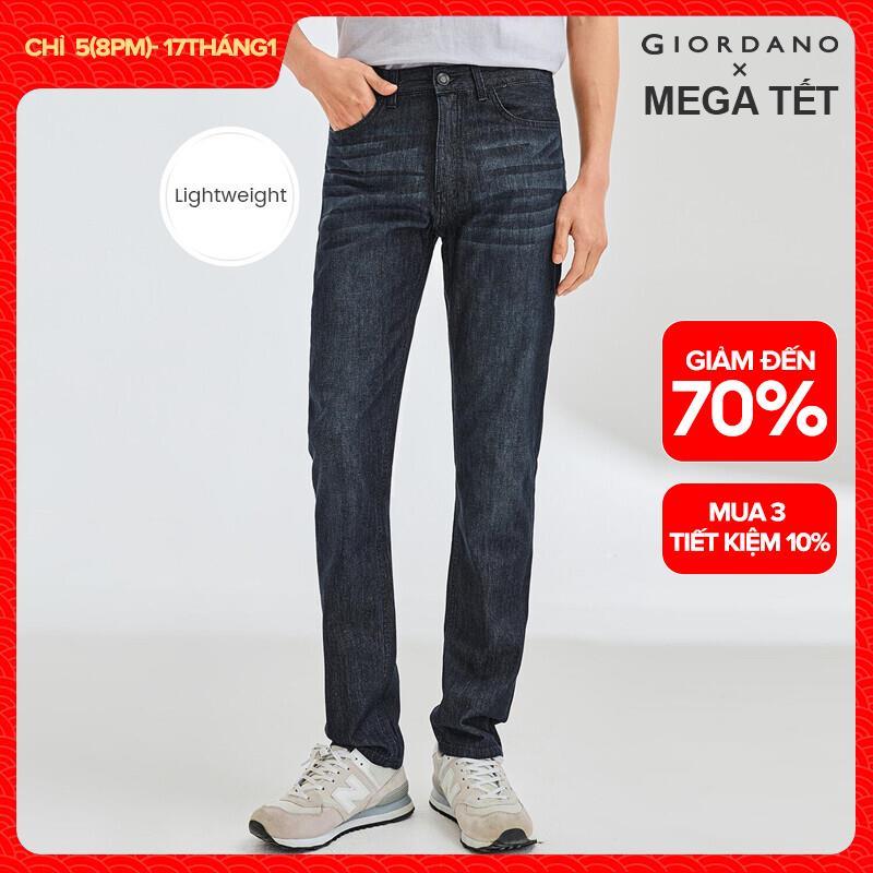 Quần jean Nam dài GIORDANO 100% Cotton Mỏng nhẹ công nghệMoustache Wash tinh tế. 13111011