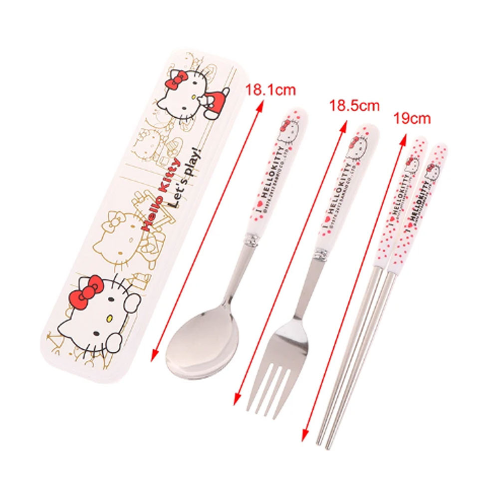 Sanrio Kuromi Cartoon Spoon Fork Set With Case Childrens Tableware Set Stainless Steel Fork Spoon