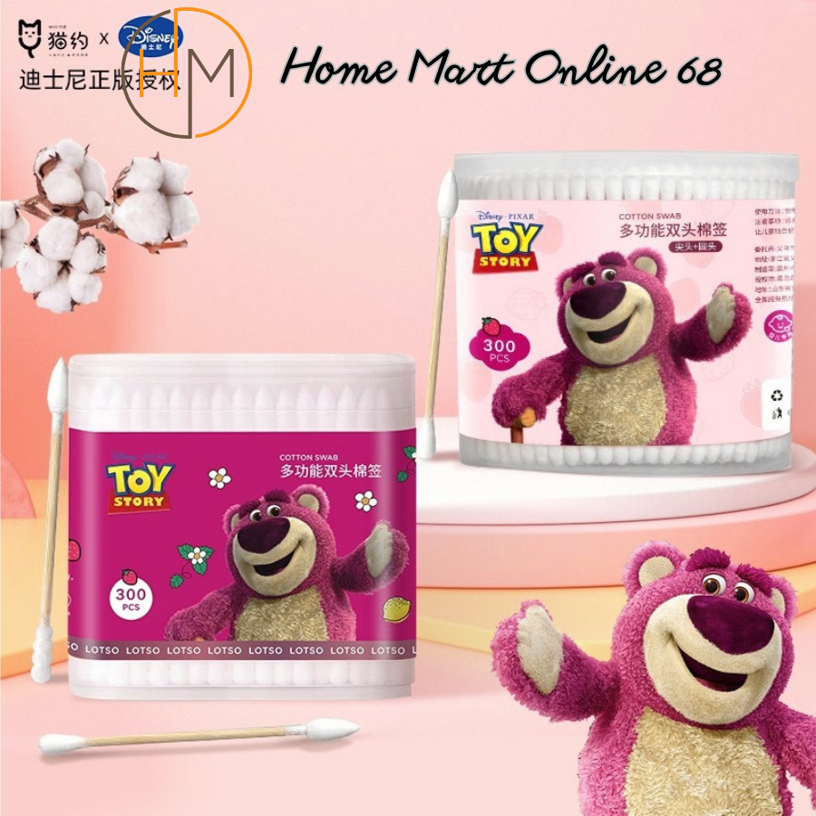 Hộp 300 chiếc tăm bông gấu dâu 2 đầu xoắn nhọn