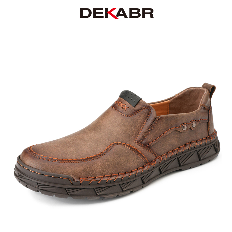 DEKABR Fashion Casual Genuine Leather Men Shoes Soft Sole Designer Business Slip On Comfortable Driving Shoes Plus Size 38-48