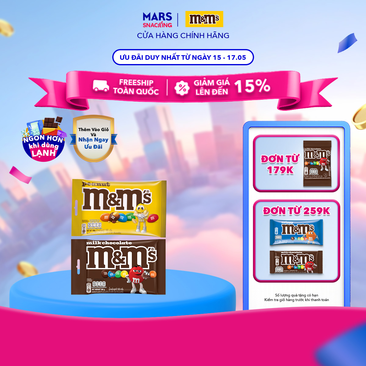 Combo 2 gói kẹo Socola Sữa  Đậu Phộng MM's gói 180g