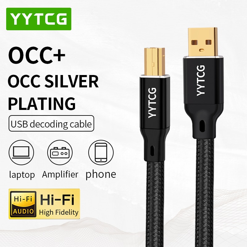 Yytcg hifi cáp usb chất lượng cao occ mạ bạc dac a-b c-b c-c kỹ thuật số ab âm thanh loại a để loại b hifi usb typec cáp