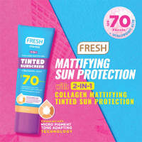 Fresh Skinlab 2 in 1 Collagen Mattifying Tinted Sunscreen SPF 70 40mL - with Hyaluronic Acid - for helps improve skin elasticity reduce and conceal the appearance of skin imperfections