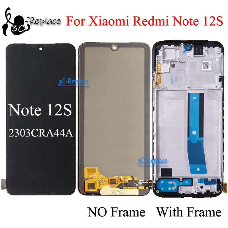 Ban đầu AMOLED TFT Đen 6.43 inch cho Xiaomi Redmi Note 12S 2303cra4 4A Màn hình LCD màn hình cảm ứng số hóa lắp ráp với khung