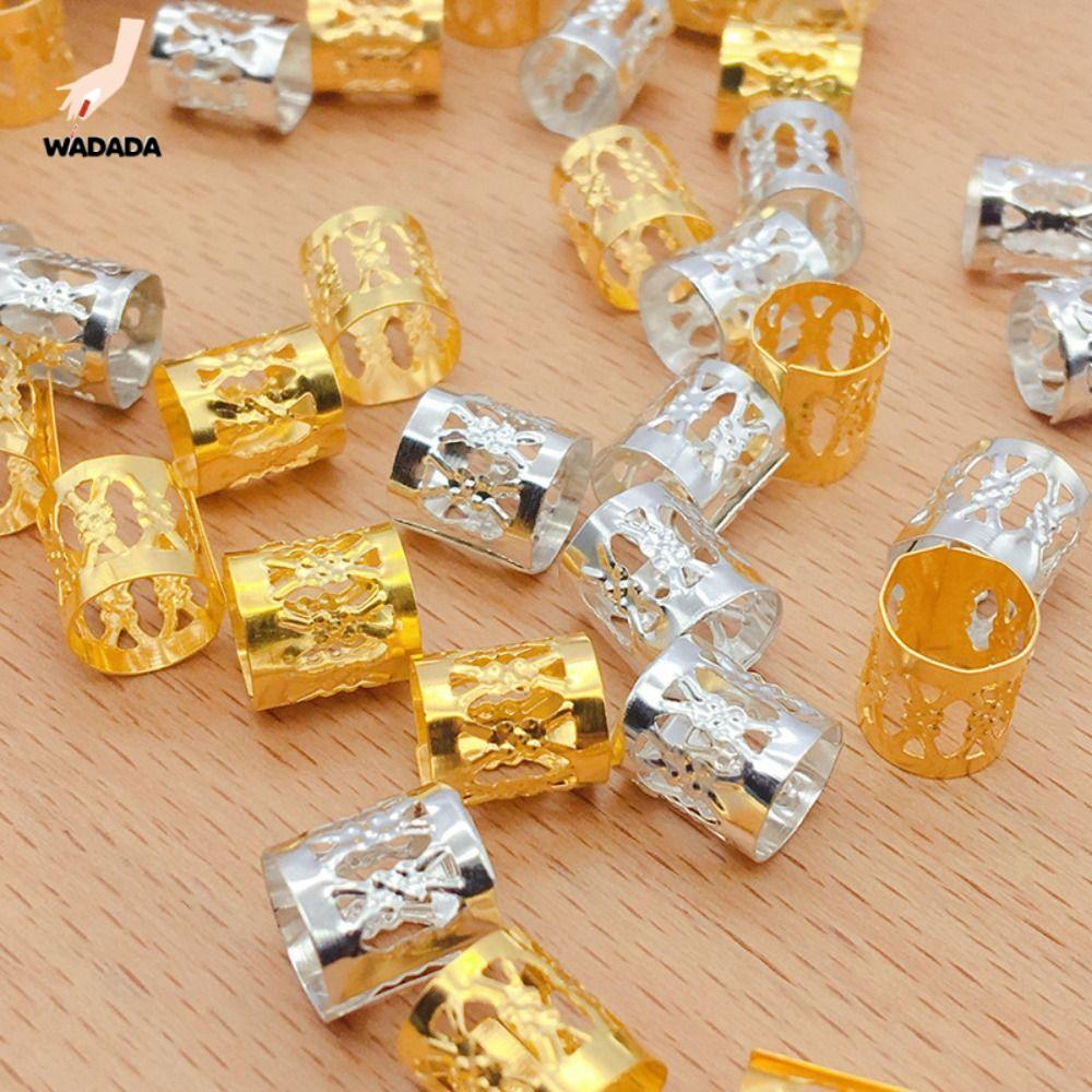 KDJFJEOFML kẹp tóc dreadlock cực xinh kẹptócdreadlock kẹp dreadlock phụ kiện dreadlock dreadlock kẹp tóc 50pcs Vàng Hạt dreadlocks Charm Bạc Vòng buộc tóc Phụ kiện tóc Trang sức Ống bện tóc Dành cho Nữ