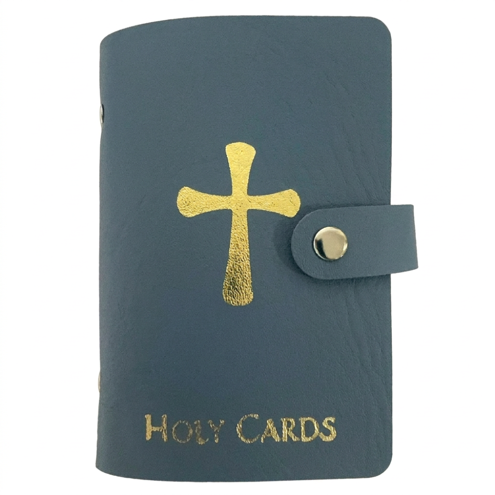 FOUNDTWO PU Leather Prayer Card Holder Compact 40 Slots Holy Card Booklet Lightweight Snap Closure Card Collection Case Church Devotional
