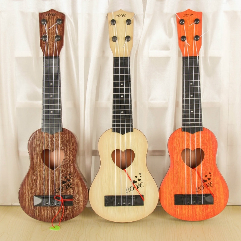 Early Childhood Education Guitar Toy Classical Ukulele Guitar Instrument Simulation Small Guitar Kindergarten Instrument Four-String Guitar Can Play Ukulele-White