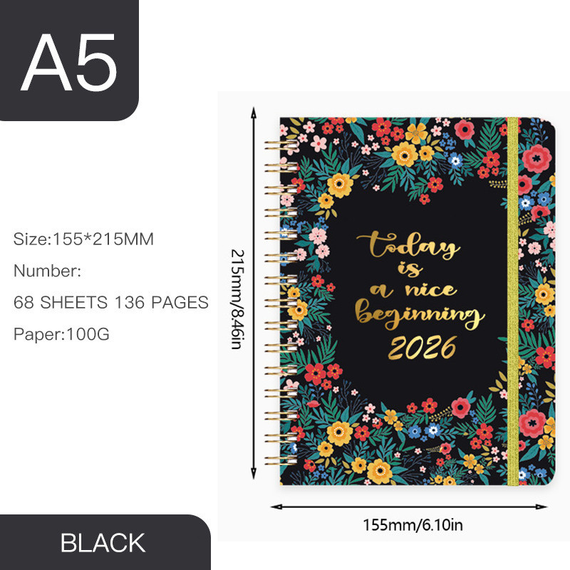A5 Daily Planner 2026 Calendar Planner A5 Notebook with Yearly Monthly Weekly 2026 Planner