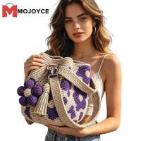 MOJOYCE Knit Floral Purse Bag Crossbody Shoulder Bag Cute Bucket Bags for Women Vacation