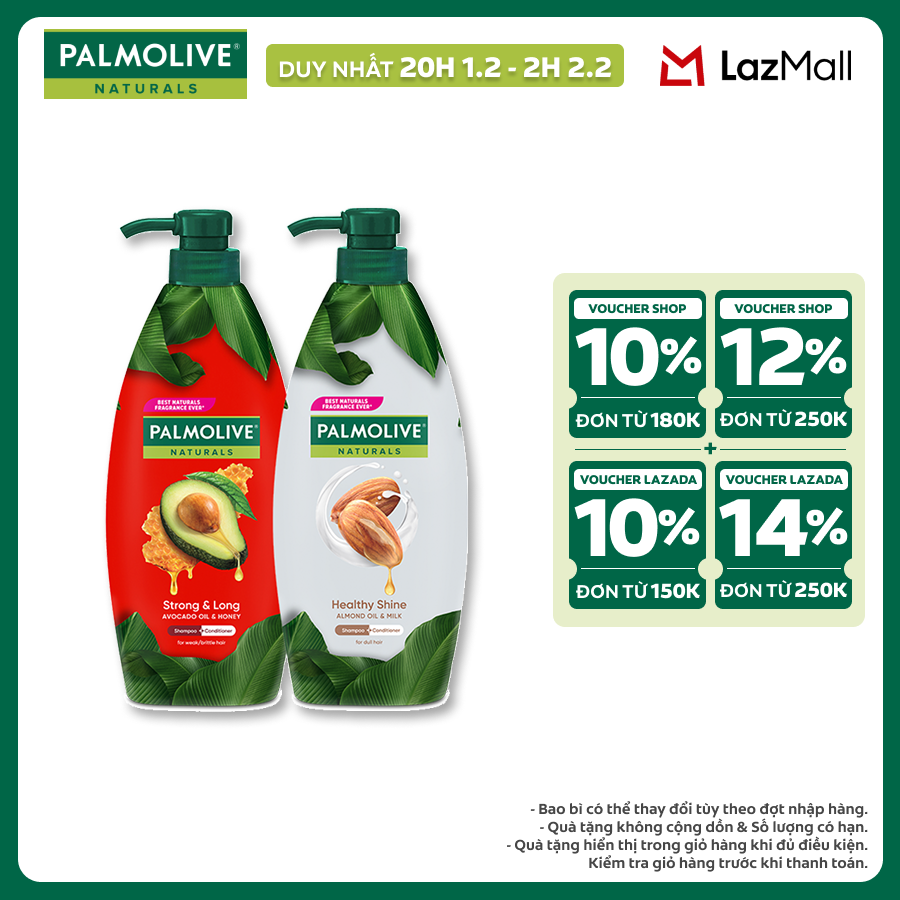 [Chỉ 20H 1.2 - 2H 2.2_X2 Voucher giảm 26%] Bộ 2 Dầu gội Palmolive kèm xả 2-trong-1 chiết xuất thiên 