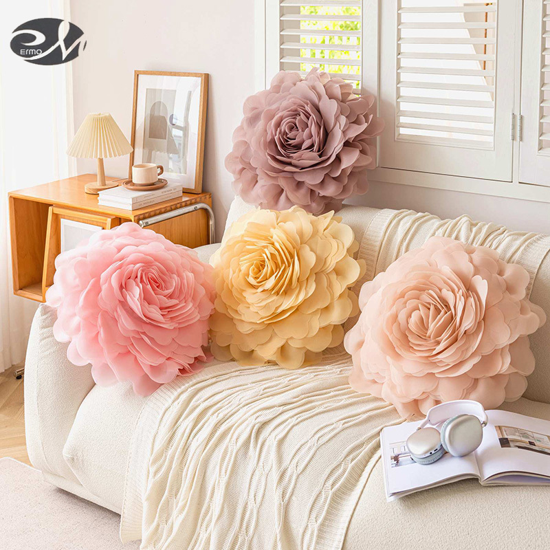 Princess three-dimensional tulle flower pillow set, bedroom headboard cushion, bay window cushion ราคา 548 บาท*ส่งฟรี