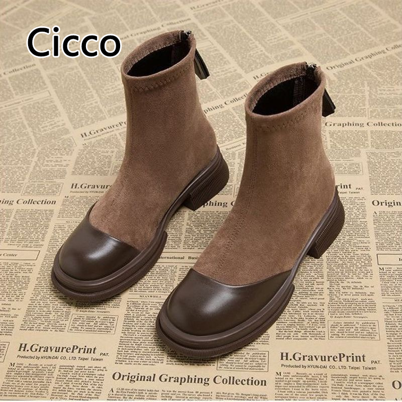 Cicco nữ đàn hồi bốt Martin đế dày phong cách cổ điển Lót Lông Cừu mùa thu và mùa đông bốt đến mắt cá giảm béo tăng chiều cao phong cách mới