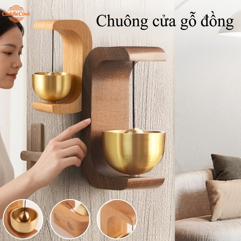 CuddleCove Chuông gió treo cửa gỗ tre chuông đồng phong cách cổ điển trang trí lối vào ban công sân vườn