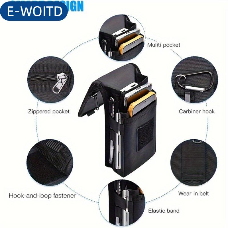E-WOITD Điện thoại di động túi thắt lưng giản dị Túi bút chèn túi lật điện thoại di động hàng đầu eo treo túi thắt lưng túi điện thoại di động