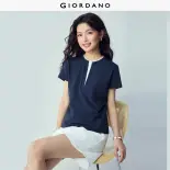 GIORDANO Women T-Shirts 100% Cotton Fake Two-Piece Contrast Tee Short Sleeve Fashionable Casual T-Shirts 13326275