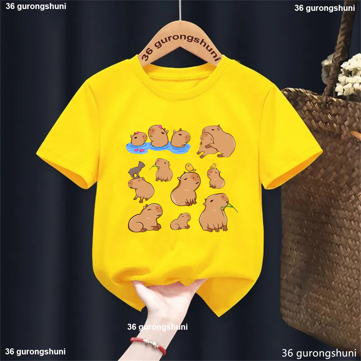 Cute Capybara Loves Orange Juice Printed T Shirt Girls/Boys Kawaii Kids Clothes Funny Solid Tshirt Summer Tops Fashion T-Shirt - 3