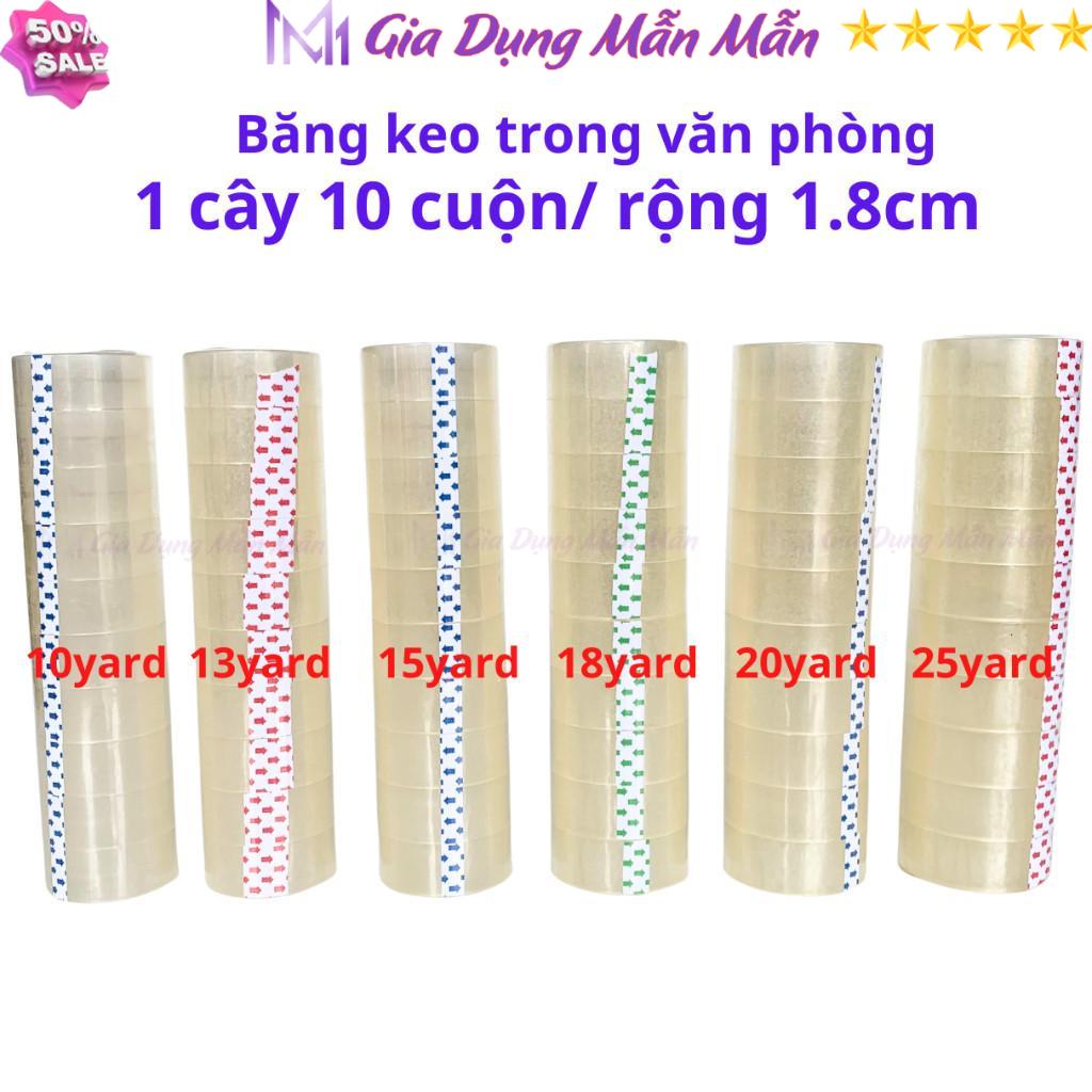 SKU74 - Băng keo trong văn phòng loại nhỏ, 1 cây 10 cuộn rộng 1.8cm, 10-13-15-18-20-25yard, 1yard = 0.9144 mét