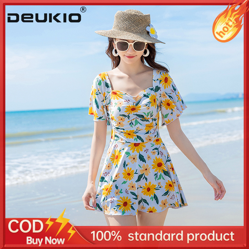DEUKIO Hot spring swimsuit, fairy covering flesh, thin, skirt-style swimsuit, slightly chubby girl, small flowers ราคา 419 บาท*ส่งฟรี