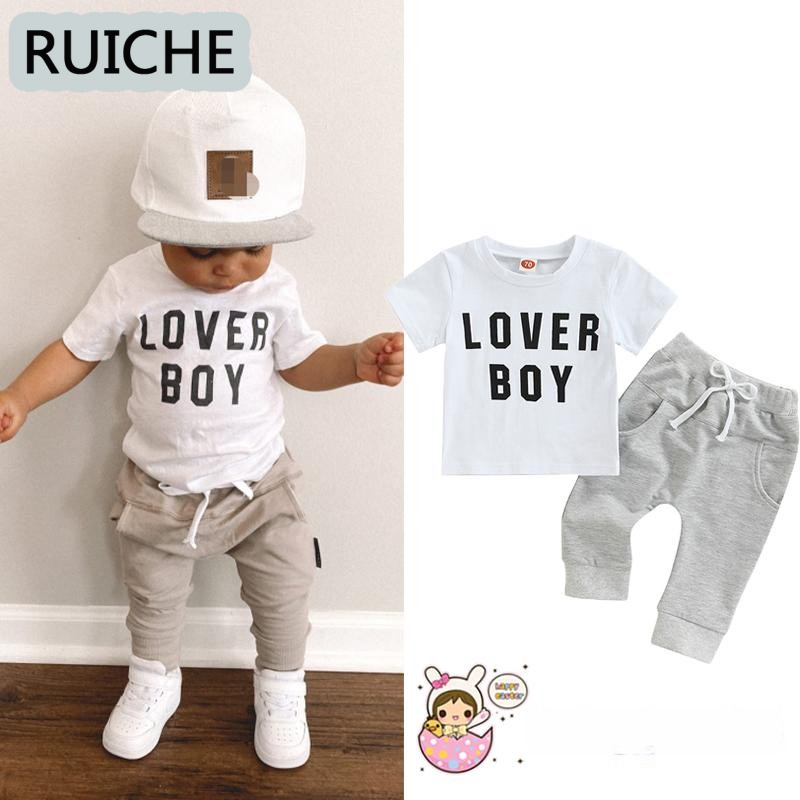 RUICHE เสื้อยืดแขนสั้นพิมพ์ลายเด็กชายอายุ0-3ปีกางเกงสีทึบ ราคา 171 บาท*ส่งฟรี
