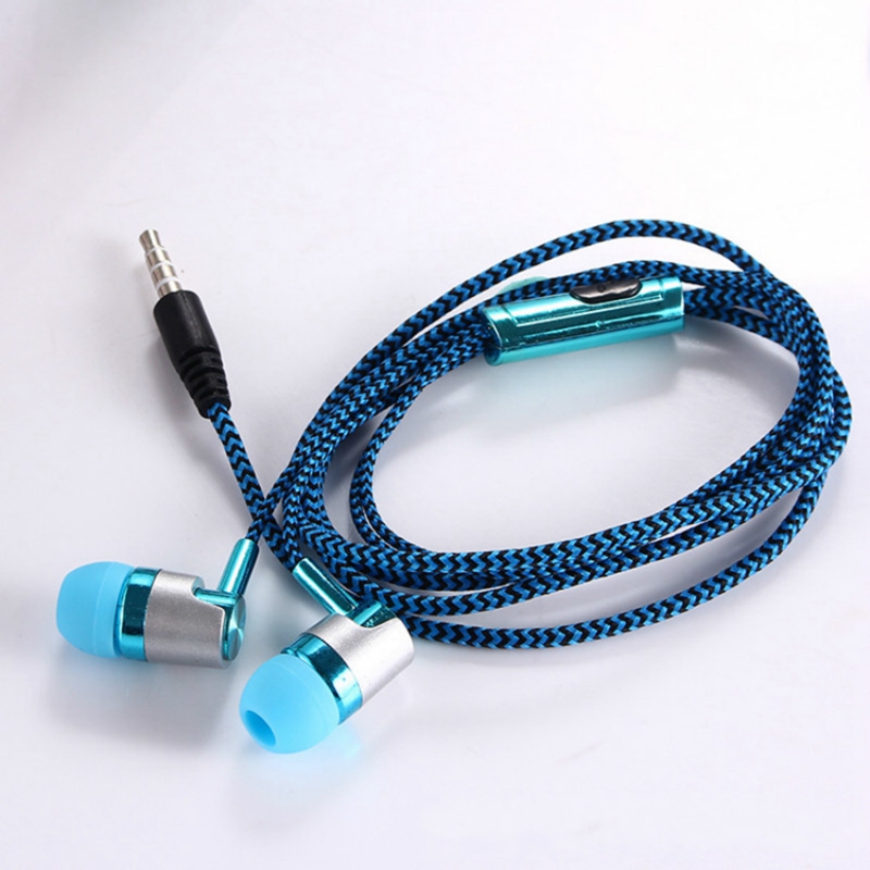 【Latest model】2 Pcs H-169 3.5mm MP3 MP4 Wiring Subwoofer Braided Cord, Headphones - Blue & Golden
