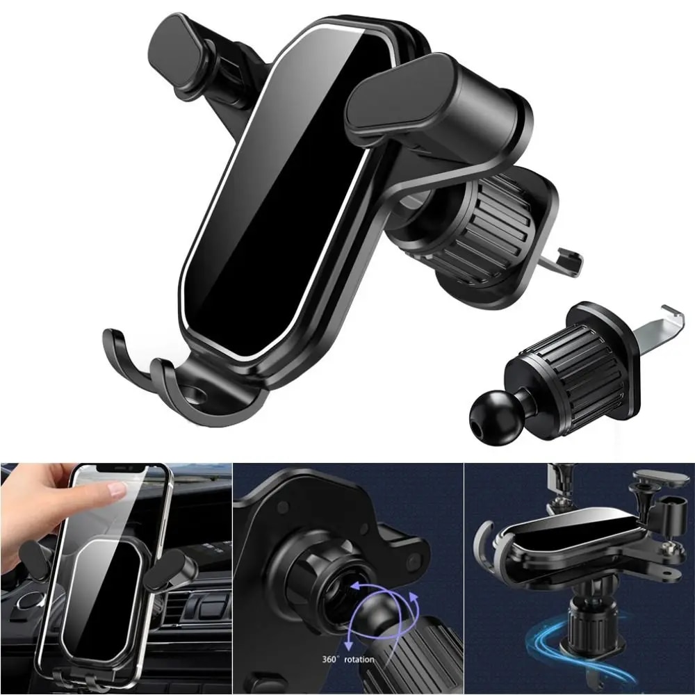 Universal Hook Car Phone Holder 360° Rotation Mount Stand Gravity Auto Phone Bracket Air Vent Clip Mount