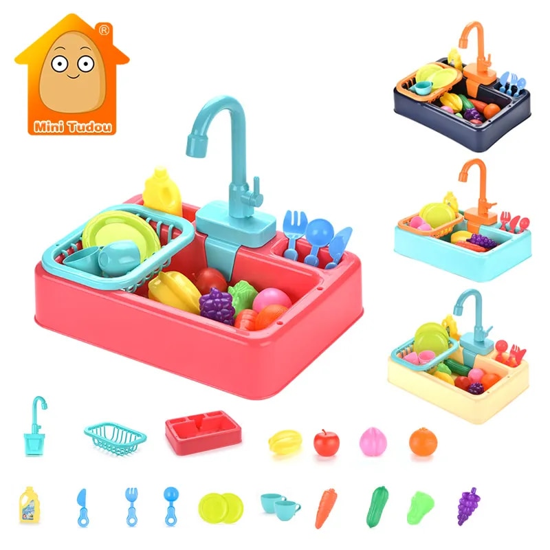 Kitchen Toy Plastic Dish Wash Sink Set Simulation Pretend Role Play