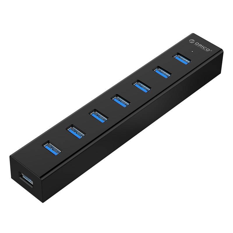 ORICO Matte black USB 3.0 hub with 7 port and power adapter 5Gbps USB 3.0 data cable (H7013-U3-BK)