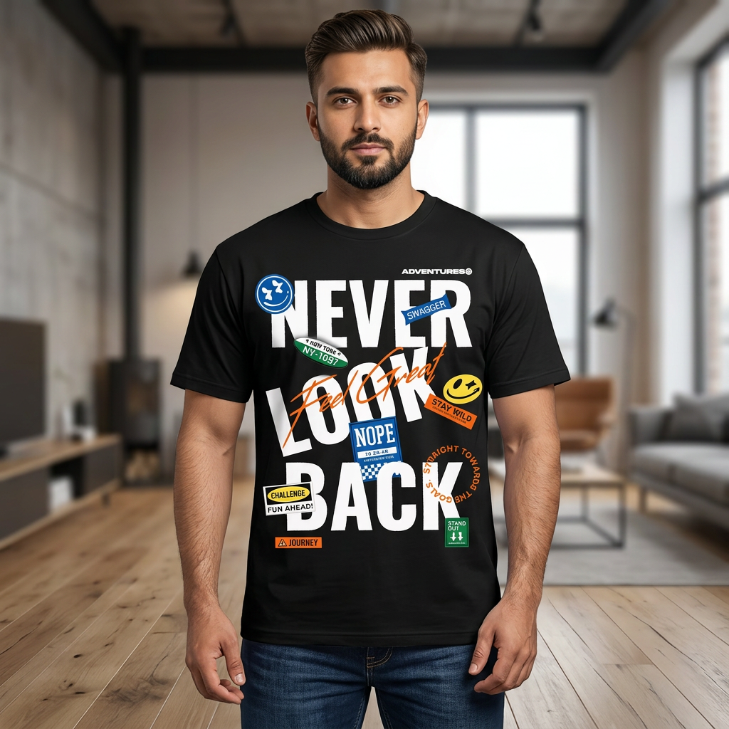 Never Look back Soft & Comfortable Half Sleeve DTF Printed T-Shirt For Men's & Women's