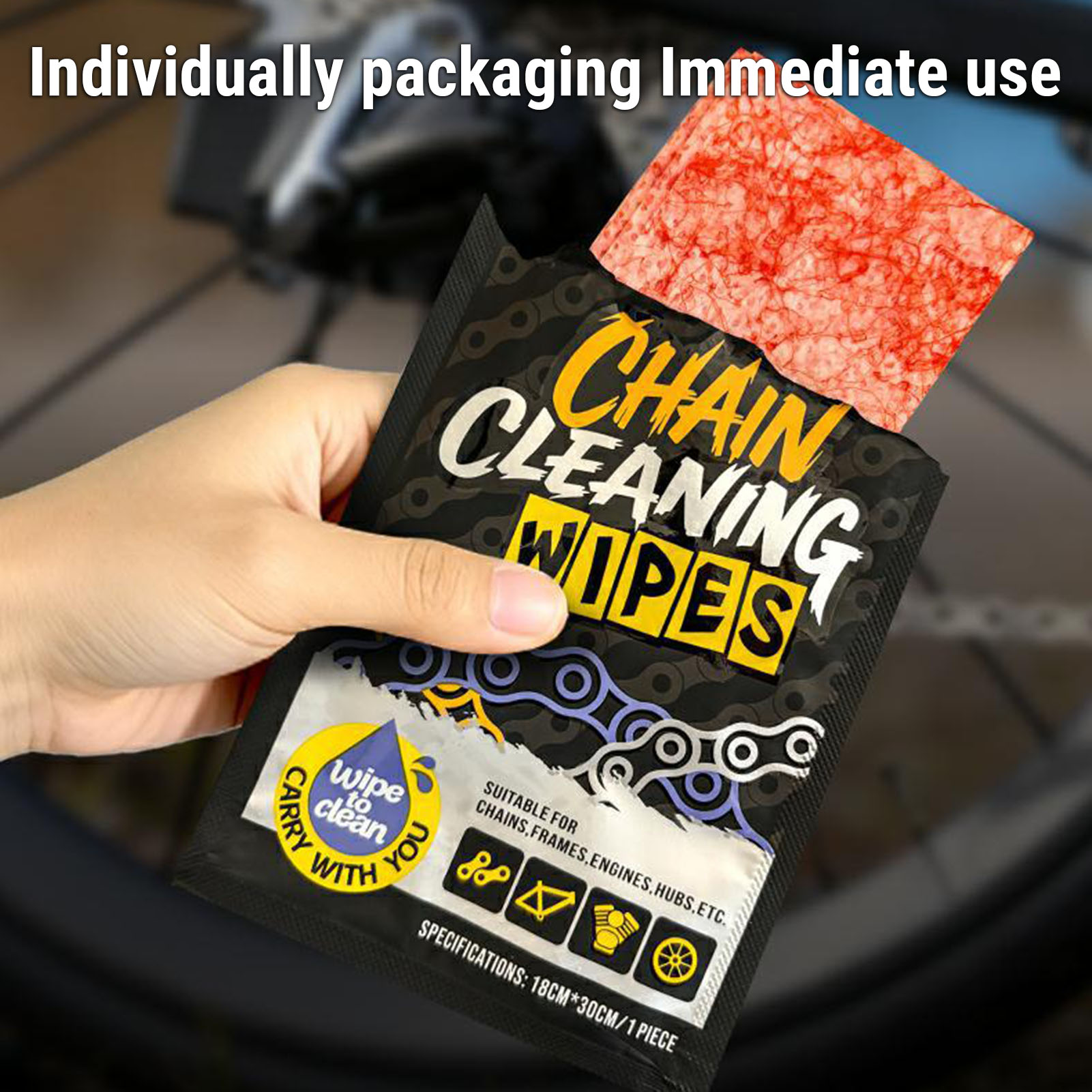 12 cái sên xe đạp khăn lau đóng gói riêng lẻ hiệu quả loại bỏ bụi bẩn khăn lau xe máy cho chuỗi động cơ trung tâm