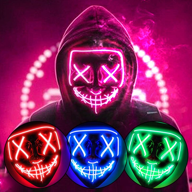 Carnival Masks Cosplay Costume Supplies Halloween Neon Led Purge Mask Masquerade Scary Party Masks Light Luminous In The Dark