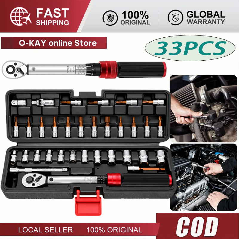 Bộ Cờ Lê Lực 1/4 Inch 33 Chi Tiết Cân Lực 2-24Nm Chính Xác Cao 3% Dùng Sửa Xe Đạp Xe Máy Ô Tô