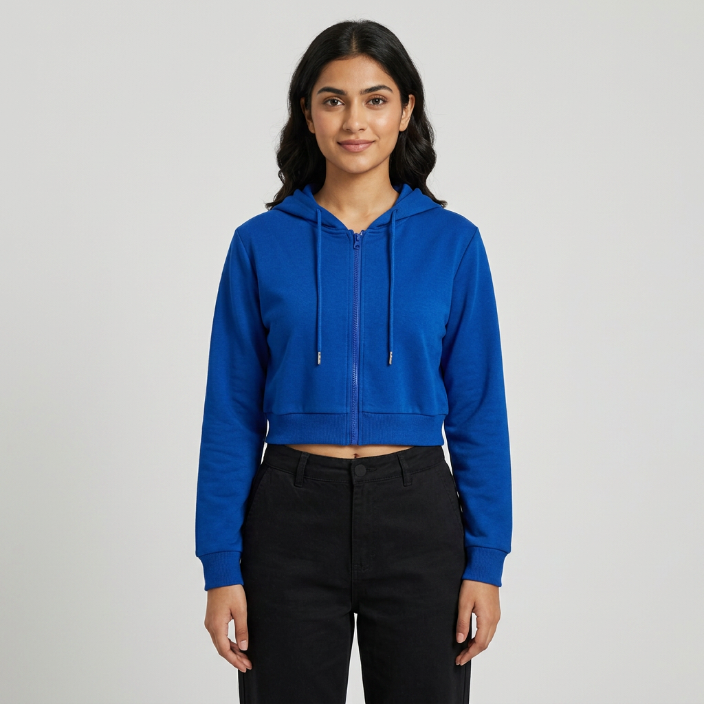 Plain Printed Fleece Full Sleeves Pull Over Crop Top Hoodie For Girl & Women