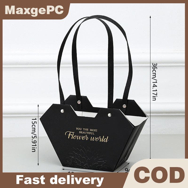MaxgePC ตะกร้าดอกไม้แบบพกพา1ชิ้นถุงห่อดอกกุหลาบกล่องของขวัญสำหรับงานแต่งงานวันเกิดวันคริสต์มาสปาร์ตี้ช่อดอกไม้ตกแต่ง