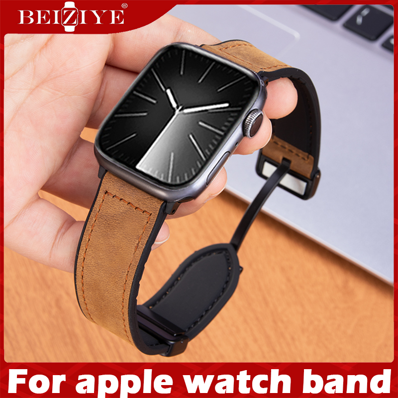 แถบแม่เหล็ก for apple watch series 10 9 8 7 6 se 44mm 40mm 45mm 41mm 38mm 42mm สาย หนังแท้ + สร้อยข้อมือซิลิโคน for apple watch ultra 2 band 49mm สาย ราคา 334 บาท*ส่งฟรี