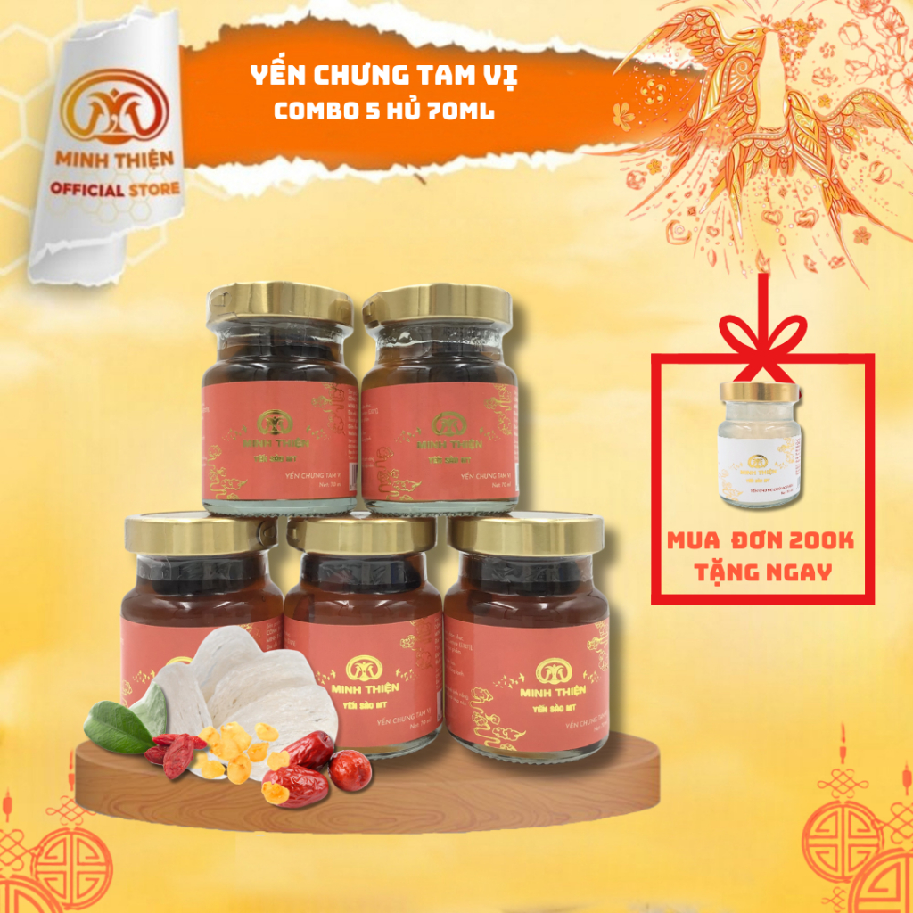 Combo 5 hũ yến chưng sẵn 25% set quà trung thu yến chưng tam vị minh thiện hũ 70ml