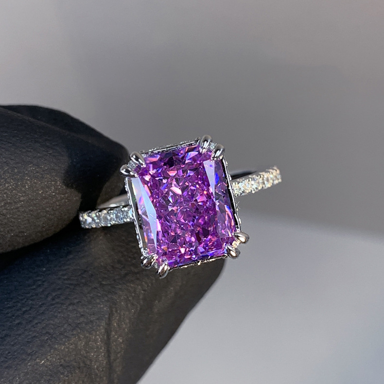 Ice Flower Purple Diamond Open Ring Female, Princess Square Fashion Ring ราคา 287 บาท*ส่งฟรี