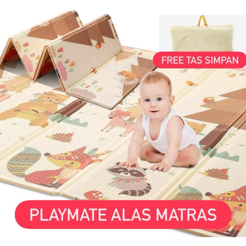 [PB-FREE-TAS] Playmate Bayi / Anak Kecil Matras Alas Karpet Tikar Lipat Tebal Lantai 8mm Free Tas Simpan Alas Duduk Bermain Merangkak Bayi Anak Latihan Motorik Berjalan Sensorik Bayi Belajar Tahan Air Mudah dibersihkan Anti Kotor Minyak Karpet Ruang Tamu