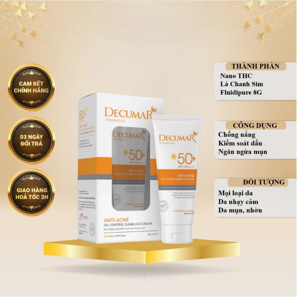Kem chống nắng decumar advanced kiểm soát nhờn cho da mụn, ngừa mụn